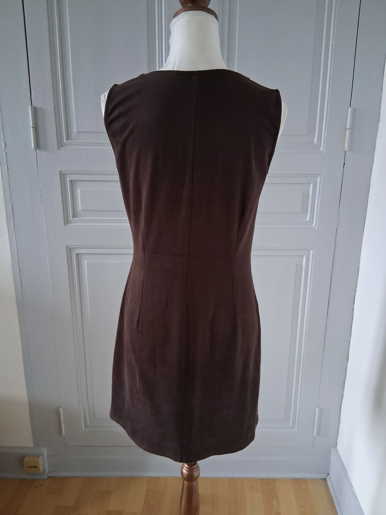Vestido Chasuble Marrón Chocolate - Aspecto de gamuza y cuero - Talla L – photo 4